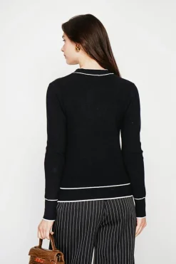 Pull en Cachemire mélangé col V à noeud noir