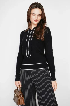 Pull en Cachemire mélangé col V à noeud noir