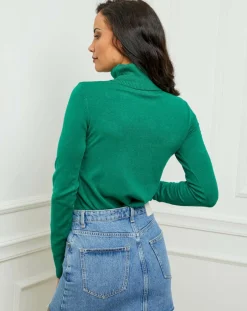 Pull en Cachemire mélangé col roulé Jade vert gazon