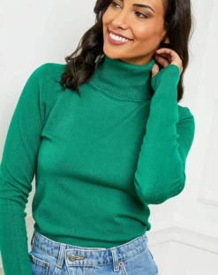 Pull en Cachemire mélangé col roulé Jade vert gazon