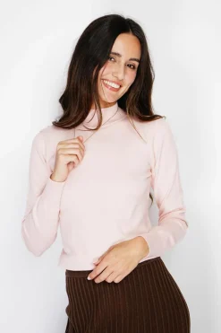 Pull en Cachemire mélangé col montant rose