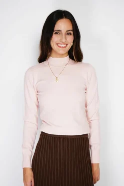 Pull en Cachemire mélangé col montant rose