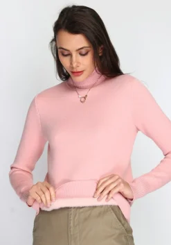 Pull en Cachemire mélangé col roulé fourré thermique rose