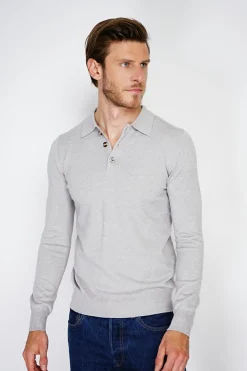 Pull en Cachemire mélangé col polo à boutons givre