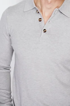 Pull en Cachemire mélangé col polo à boutons givre