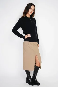 Pull en Cachemire mélangé col boutonné noir