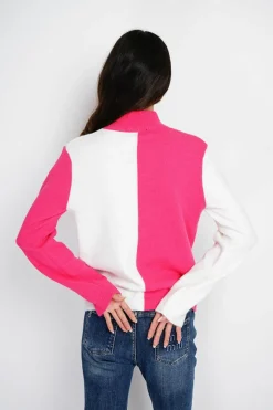 Pull en Cachemire mélangé col montant naturel/fushia