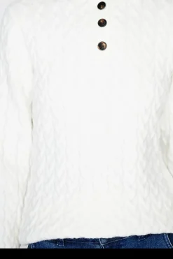 Pull en Cachemire mélangé col boutonné naturel