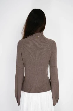 Pull en Cachemire mélangé col montant taupe