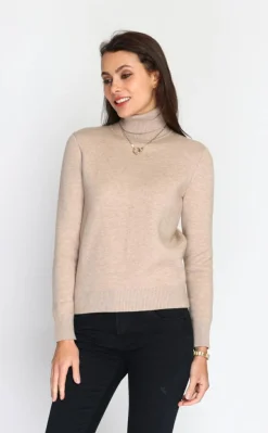 Pull en Cachemire mélangé col roulé fourré thermique camel