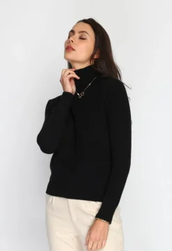 Pull en Cachemire mélangé col roulé fourré thermique noir