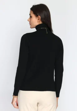 Pull en Cachemire mélangé col roulé fourré thermique noir