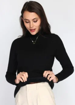 Pull en Cachemire mélangé col roulé fourré thermique noir