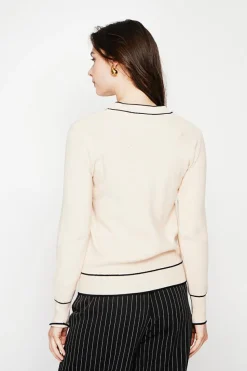 Pull en Cachemire mélangé col V à noeud crème