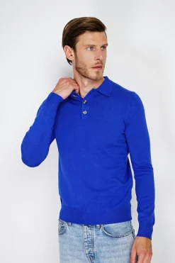 Pull en Cachemire mélangé col polo à boutons royal