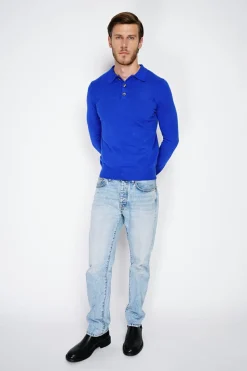 Pull en Cachemire mélangé col polo à boutons royal