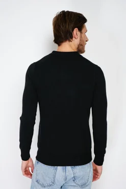 Pull en Cachemire mélangé col polo à boutons noir