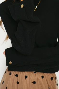 Pull en Cachemire mélangé col montant noir