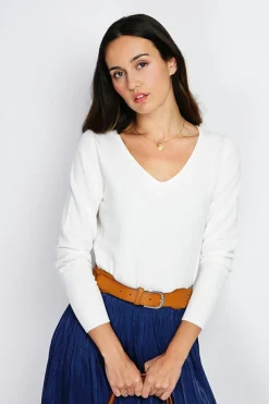 Pull en Cachemire mélangé col V naturel
