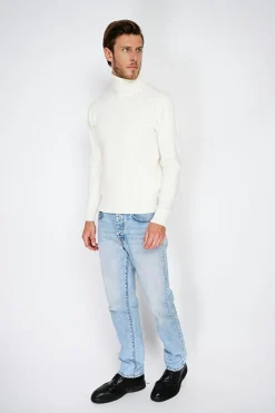 Pull en Cachemire mélangé col roulé naturel