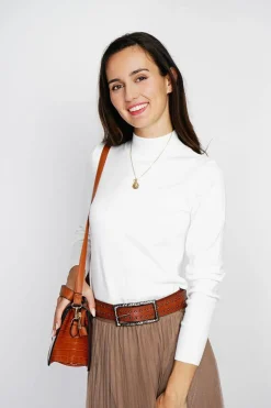 Pull en Cachemire mélangé col montant naturel