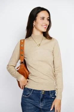 Pull en Cachemire mélangé col montant camel