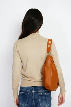 Pull en Cachemire mélangé col montant camel