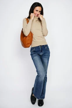 Pull en Cachemire mélangé col montant camel