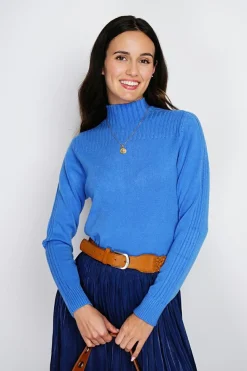 Pull en Cachemire mélangé col montant azur