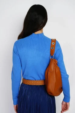 Pull en Cachemire mélangé col montant azur