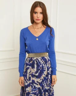 Pull en Cachemire mélangé Florianne bleu royal