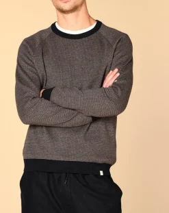 Pull en Cachemire mélangé Isidoro imprimé gris chiné/ marine/piment