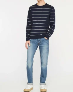 Pull en Cachemire mélangé Marinière Classic bleu marine