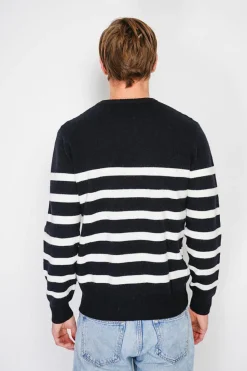 Pull en Cachemire mélangé ras du cou marinière noir