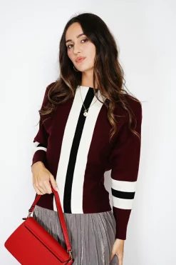 Pull en Cachemire mélangé ras du cou bordeaux