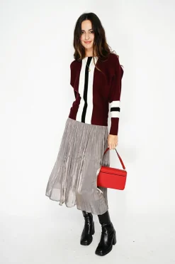 Pull en Cachemire mélangé ras du cou bordeaux