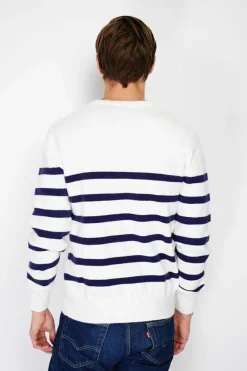 Pull en Cachemire mélangé ras du cou marinière naturel