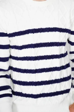 Pull en Cachemire mélangé ras du cou marinière naturel