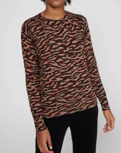 Pull en Coton & Cachemire Nico col rond noir/marron