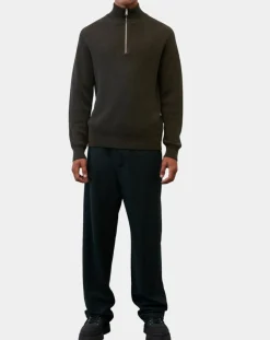 Pull en Coton & Laine côtelé marron foncé