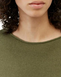 Pull en Coton & Lin Col Bateau kaki