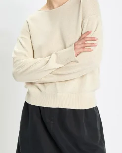 Pull en Coton & Lin Col Bateau beige clair