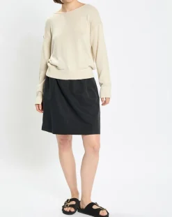 Pull en Coton & Lin Col Bateau beige clair