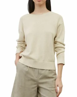 Pull en Coton & Lin Col Bateau beige clair
