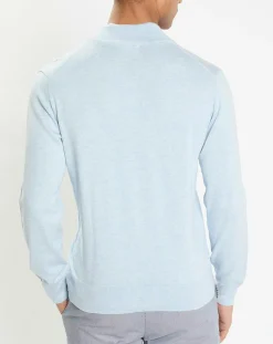 Pull en Coton & Soie col camionneur bleu moyen