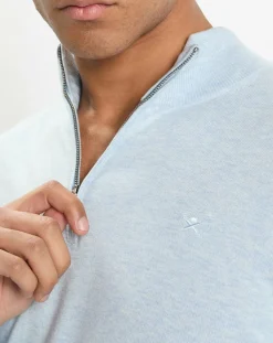 Pull en Coton & Soie col camionneur bleu moyen