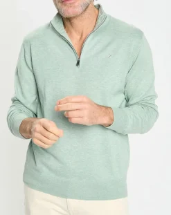 Pull en Coton & Soie col camionneur vert moyen
