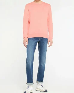 Pull en Coton & Soie col rond rose moyen