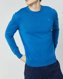 Pull en Coton & Soie col rond bleu vif