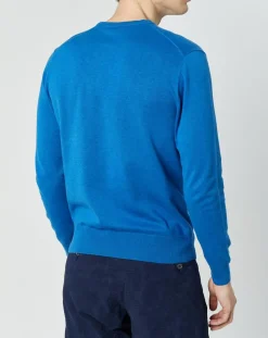 Pull en Coton & Soie col rond bleu vif